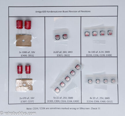 Amiga 600 Recap Kit todas las revisiones de placa base