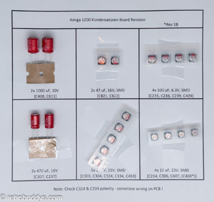 Amiga 1200 Recap Kit todas las revisiones de placa base